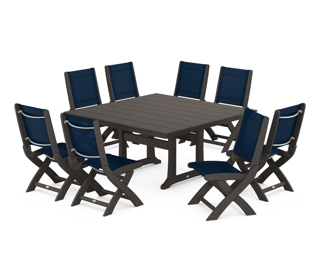 POLYWOOD® Coastal Folding Side Chair 9-Piece Farmhouse Dining Set