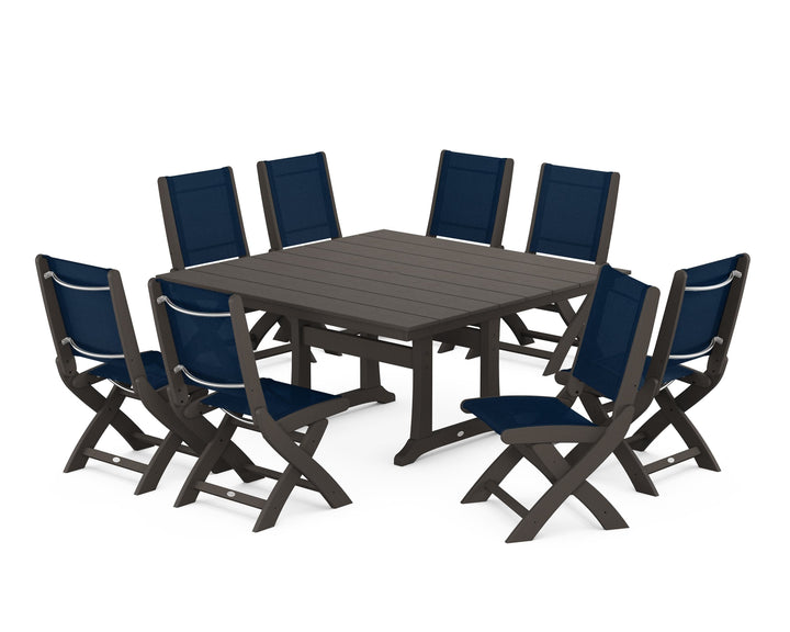POLYWOOD® Coastal Folding Side Chair 9-Piece Farmhouse Dining Set