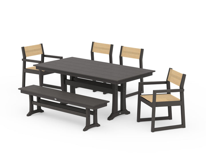 POLYWOOD® EDGE Sling 6-Piece Farmhouse Dining Set With Trestle Legs