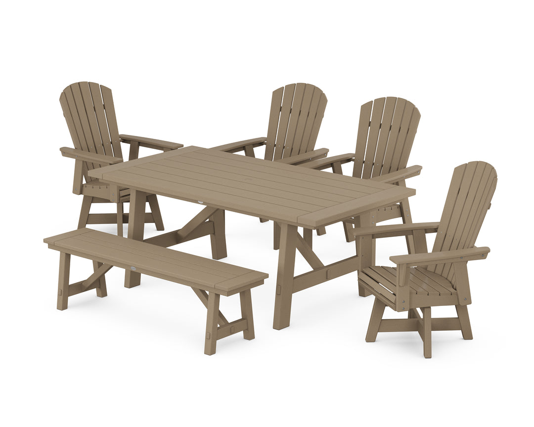 POLYWOOD® Nautical Adirondack Swivel 6-Piece Rustic Farmhouse Dining Set With Trestle Legs