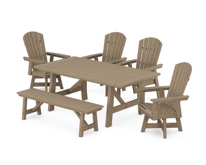 POLYWOOD® Nautical Adirondack Swivel 6-Piece Rustic Farmhouse Dining Set With Trestle Legs