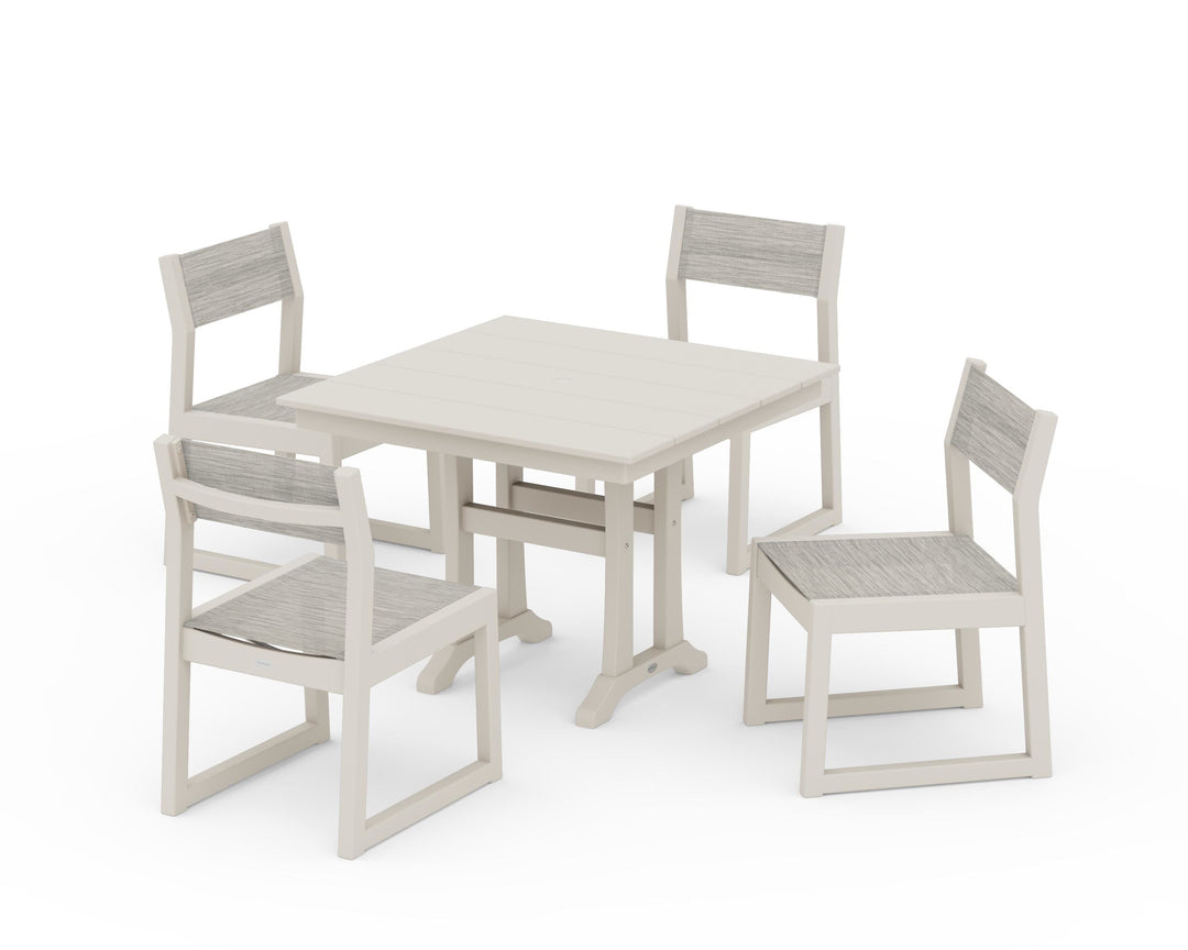 POLYWOOD® EDGE Sling 5-Piece Farmhouse Trestle Side Chair Dining Set