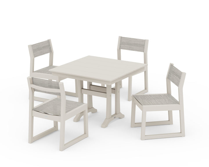 POLYWOOD® EDGE Sling 5-Piece Farmhouse Trestle Side Chair Dining Set