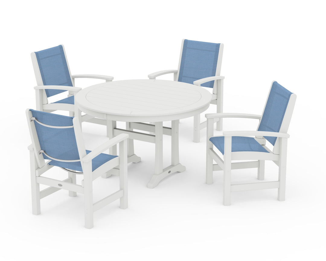 POLYWOOD® Coastal 5-Piece Round Dining Set with Trestle Legs