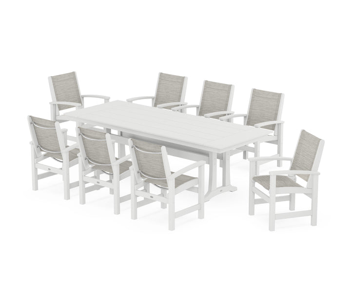 POLYWOOD® Coastal 9-Piece Farmhouse Dining Set with Trestle Legs