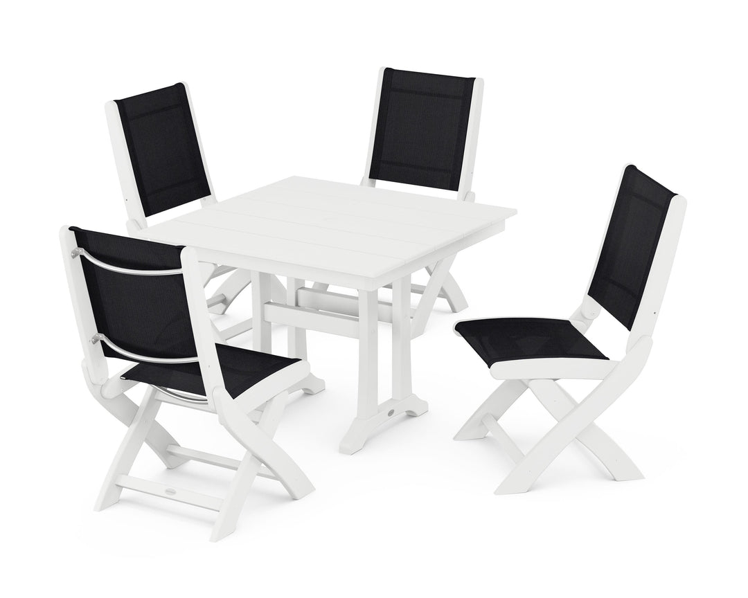 POLYWOOD® Coastal Folding Side Chair 5-Piece Farmhouse Dining Set With Trestle Legs