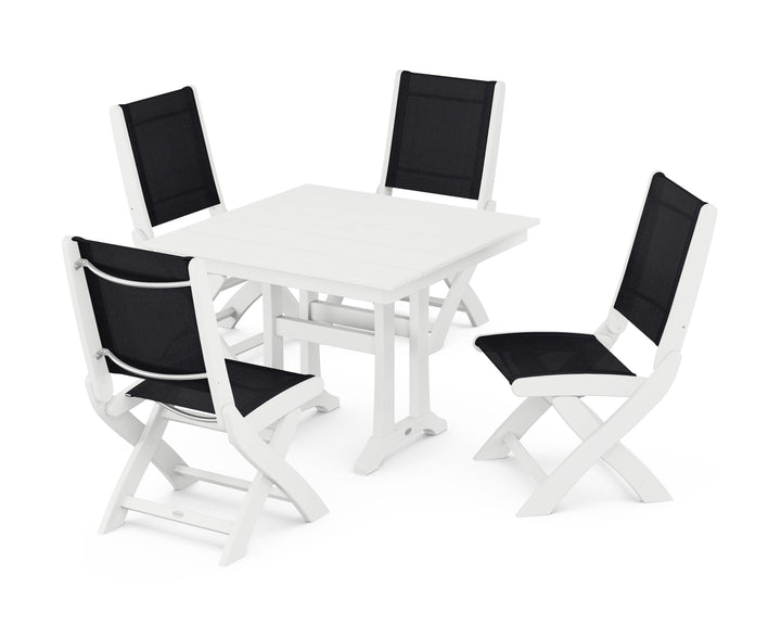 POLYWOOD® Coastal Folding Side Chair 5-Piece Farmhouse Dining Set With Trestle Legs