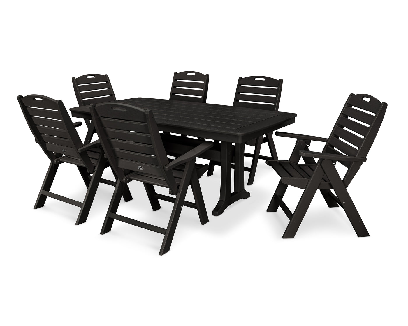 Nautical Folding Highback Chair 7-Piece Dining Set with Trestle Legs