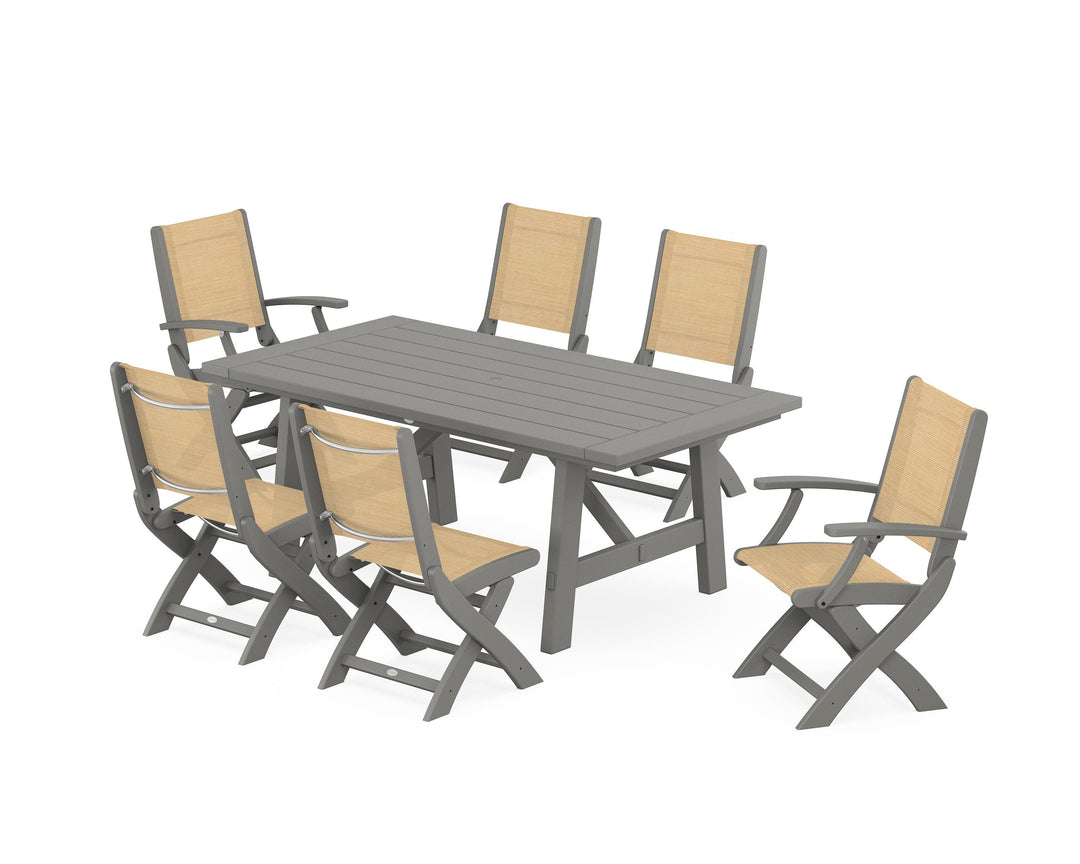 POLYWOOD® Coastal Folding Chair 7-Piece Rustic Farmhouse Dining Set