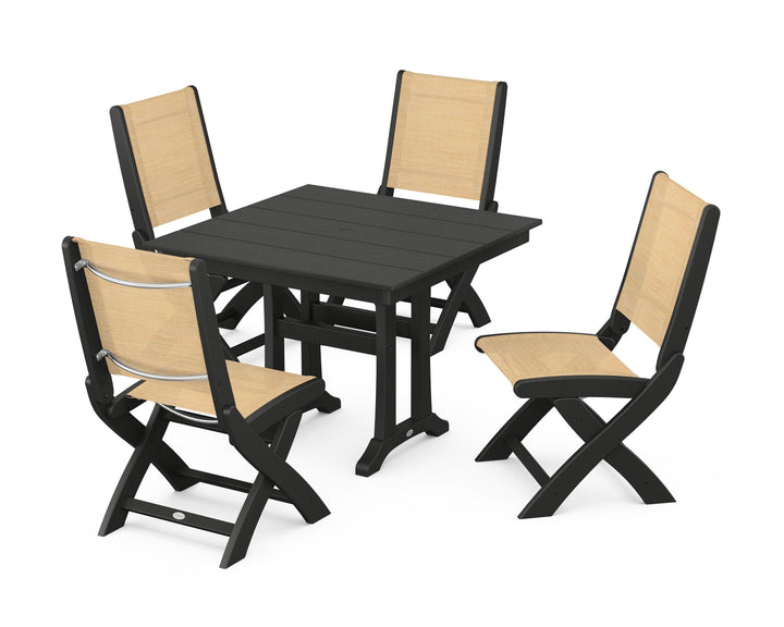 POLYWOOD® Coastal Folding Side Chair 5-Piece Farmhouse Dining Set With Trestle Legs