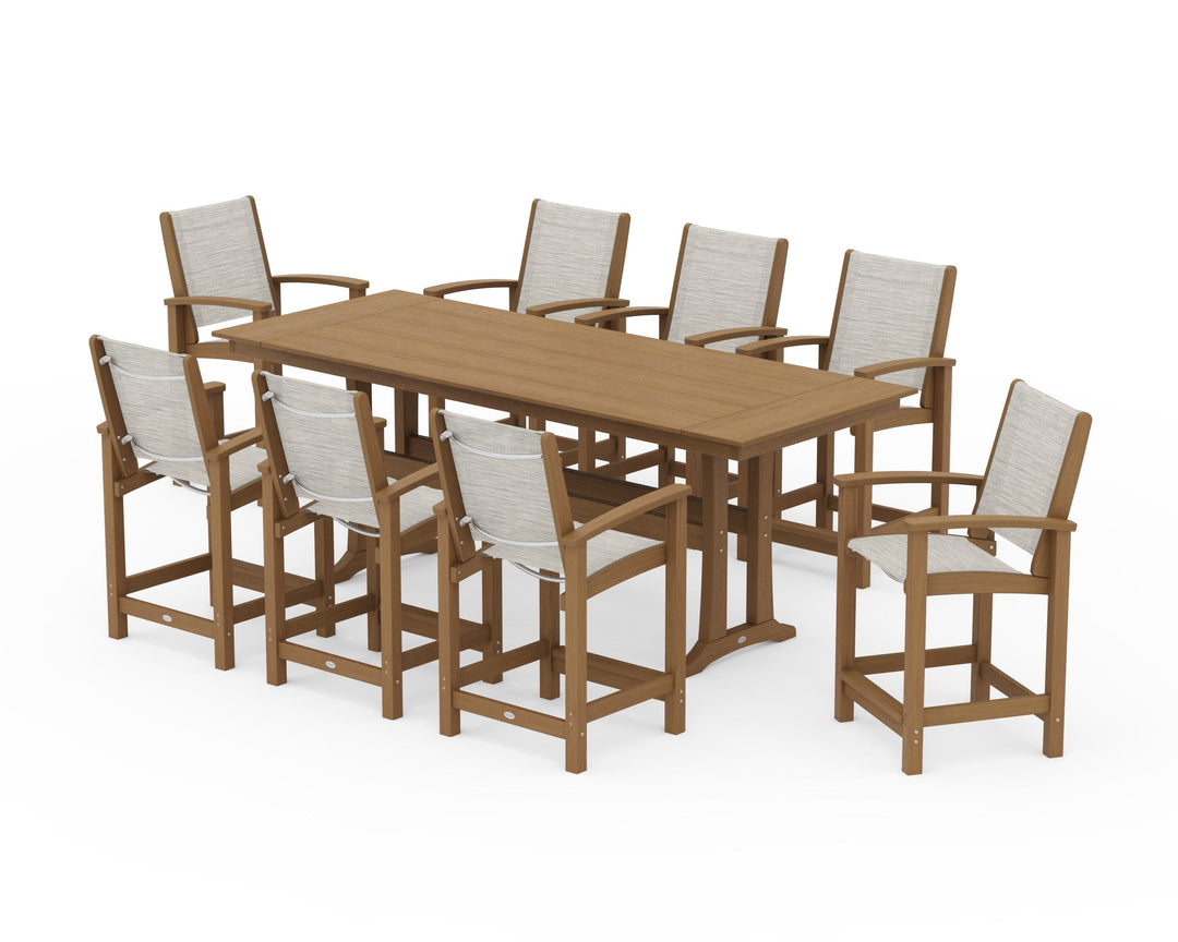 POLYWOOD® Coastal 9-Piece Farmhouse Counter Set with Trestle Legs