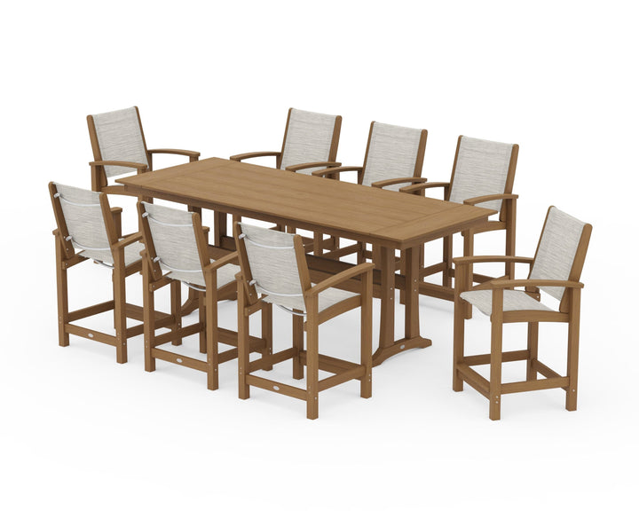 POLYWOOD® Coastal 9-Piece Farmhouse Counter Set with Trestle Legs