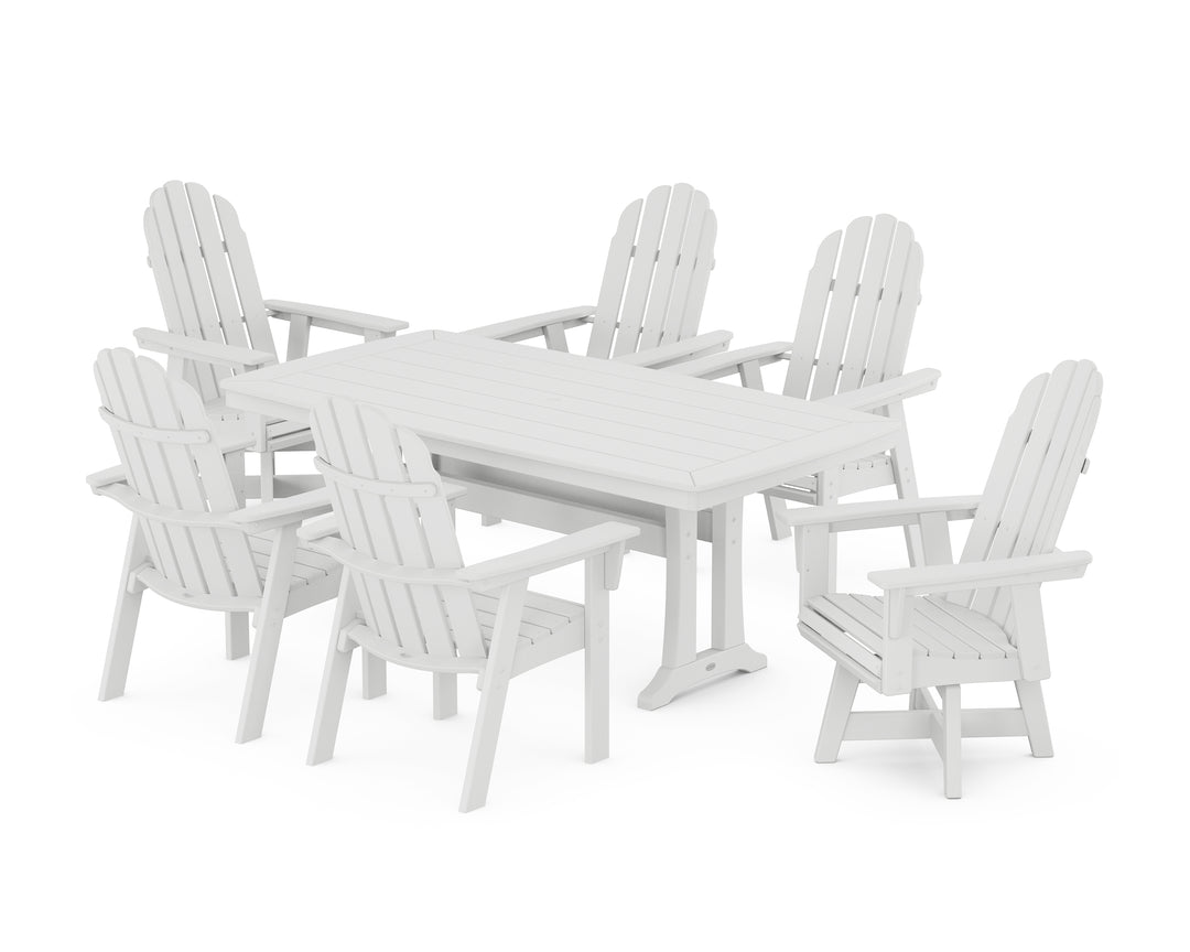 POLYWOOD® Vineyard Curveback Adirondack Swivel Chair 7-Piece Dining Set with Trestle Legs