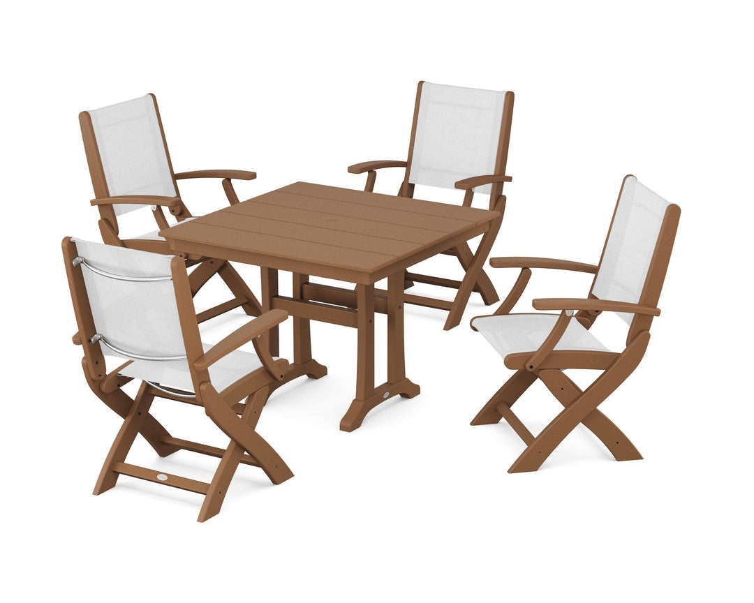 POLYWOOD® Coastal Folding Chair 5-Piece Farmhouse Dining Set With Trestle Legs