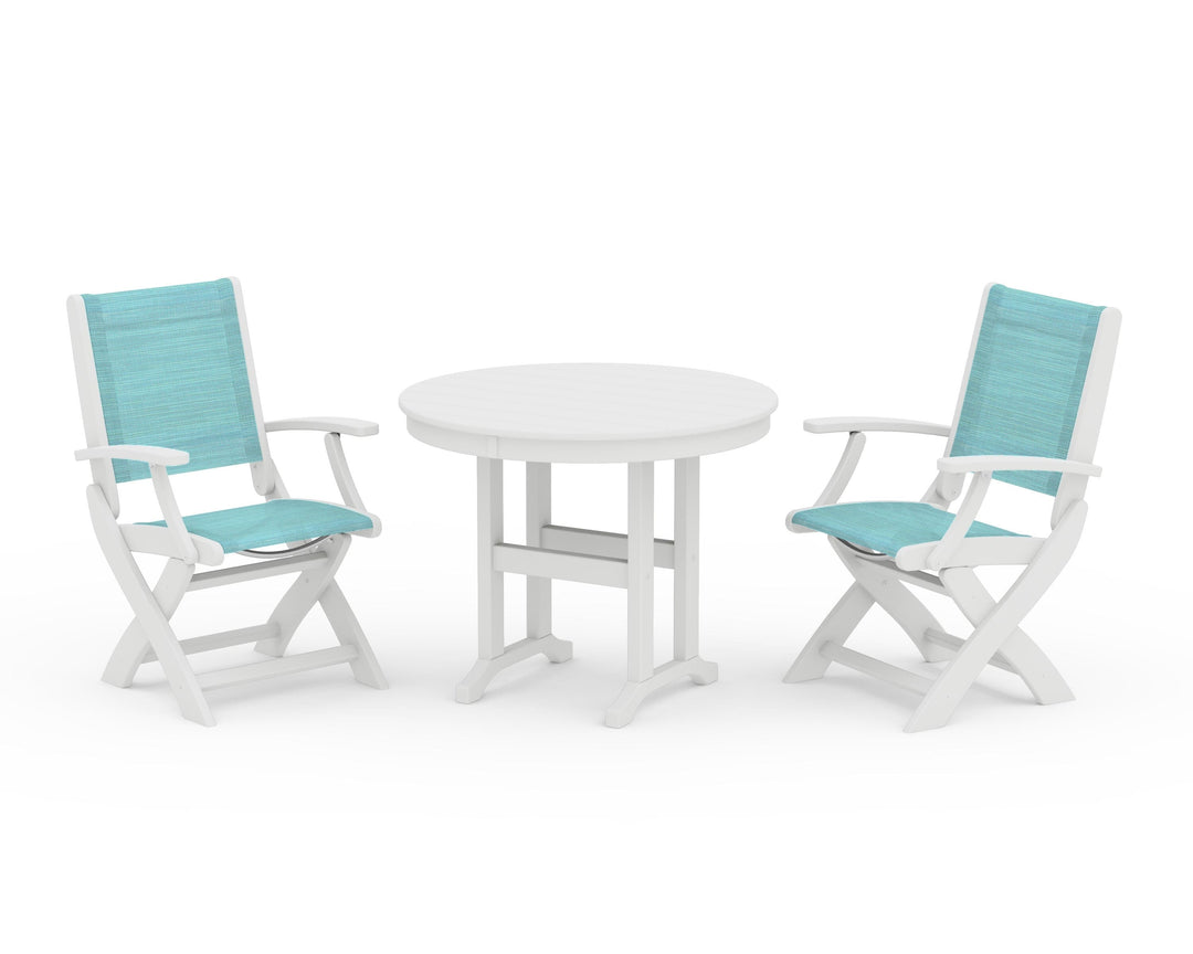 POLYWOOD® Coastal Folding Chair 3-Piece Round Dining Set
