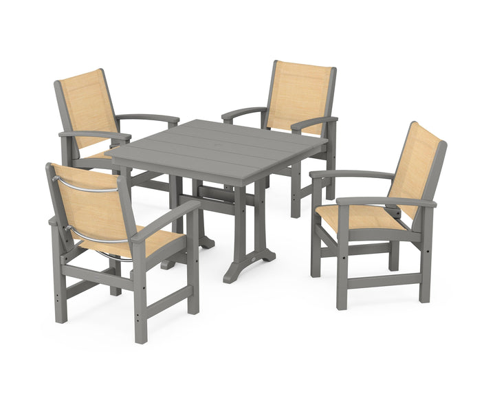 POLYWOOD® Coastal 5-Piece Farmhouse Dining Set With Trestle Legs