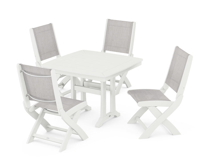 POLYWOOD® Coastal Folding Side Chair 5-Piece Dining Set with Trestle Legs