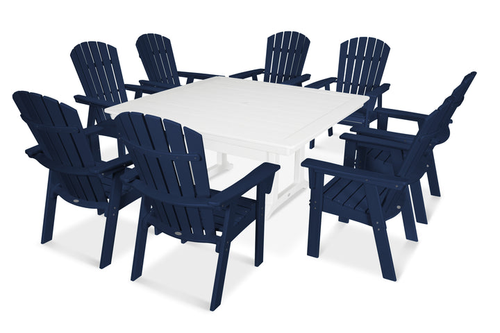 POLYWOOD® Nautical Adirondack 9-Piece Trestle Dining Set