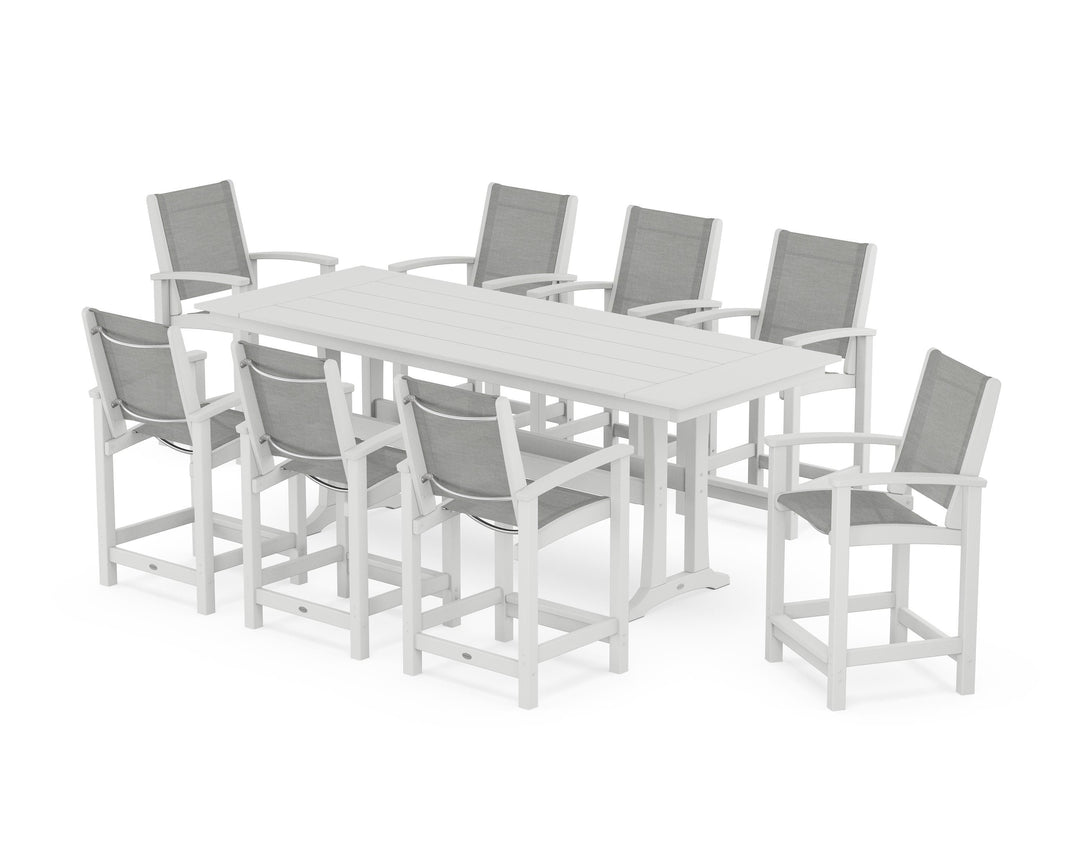 POLYWOOD® Coastal 9-Piece Farmhouse Counter Set with Trestle Legs