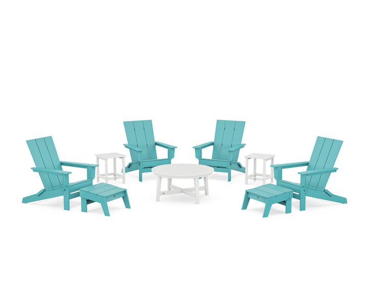 POLYWOOD® Modern Studio Folding Adirondack 9-Piece Conversation Set