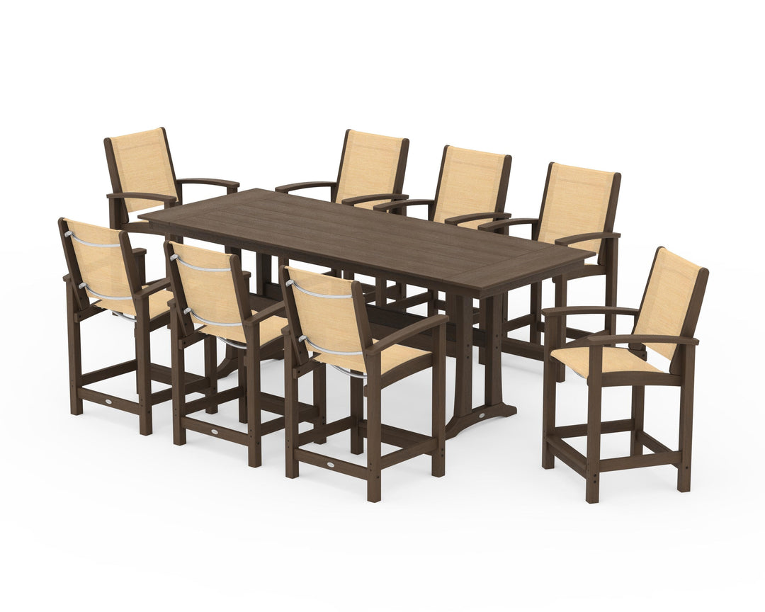 POLYWOOD® Coastal 9-Piece Farmhouse Counter Set with Trestle Legs