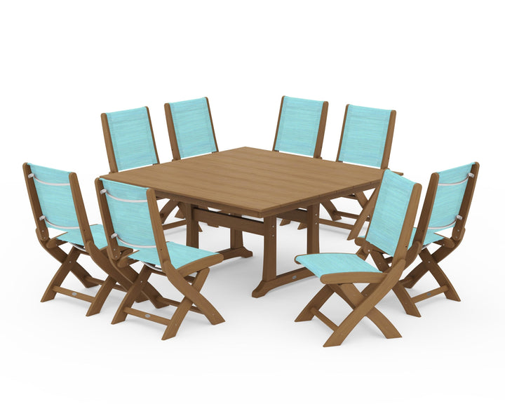 POLYWOOD® Coastal Folding Side Chair 9-Piece Farmhouse Dining Set