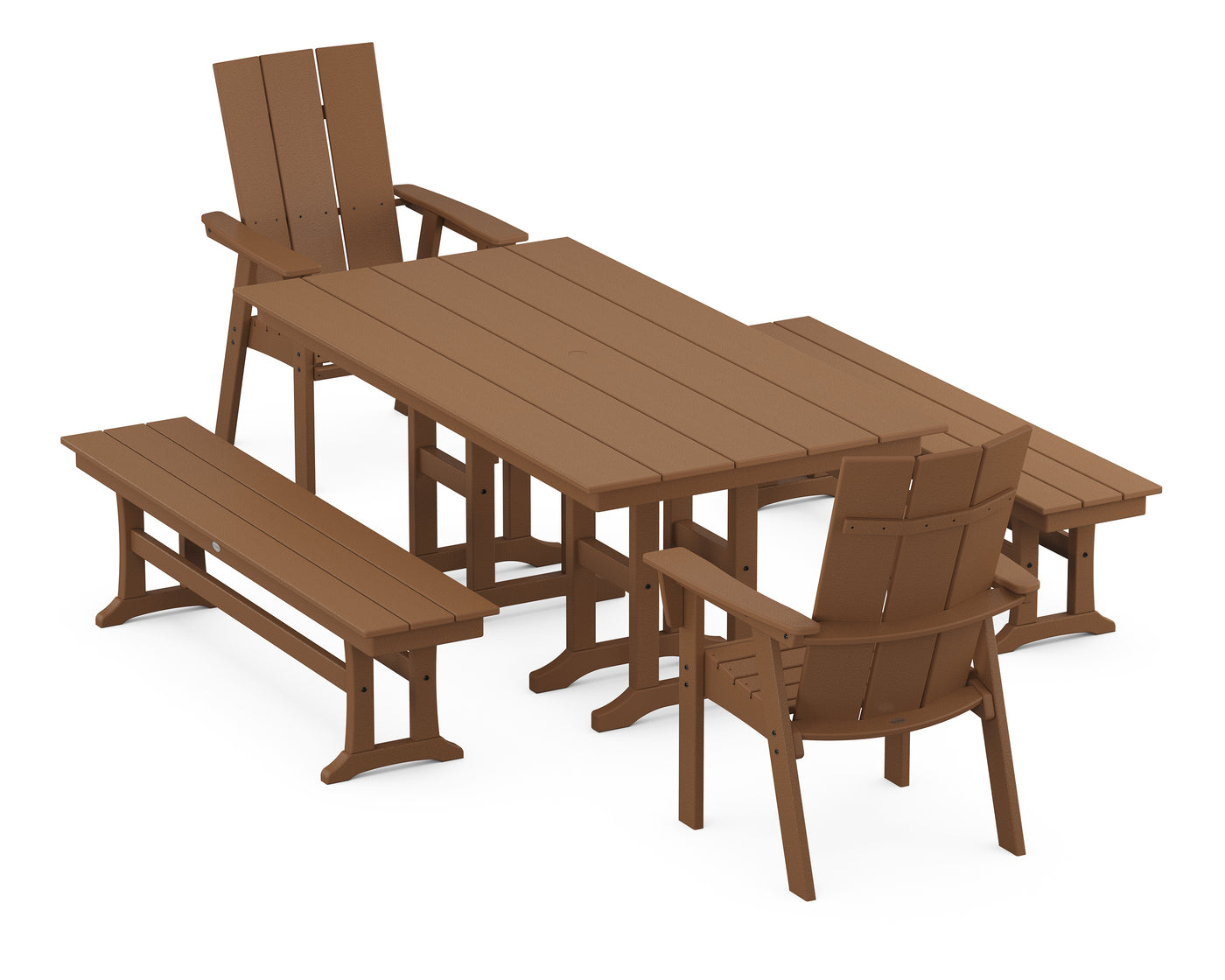 Modern Curveback Adirondack 5-Piece Farmhouse Dining Set with Benches