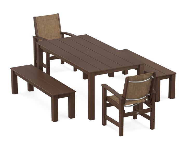 POLYWOOD® Coastal 5-Piece Parsons Dining Set with Benches