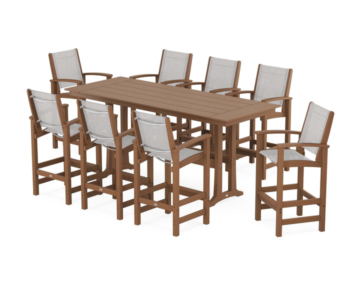 POLYWOOD® Coastal 9-Piece Farmhouse Bar Set with Trestle Legs