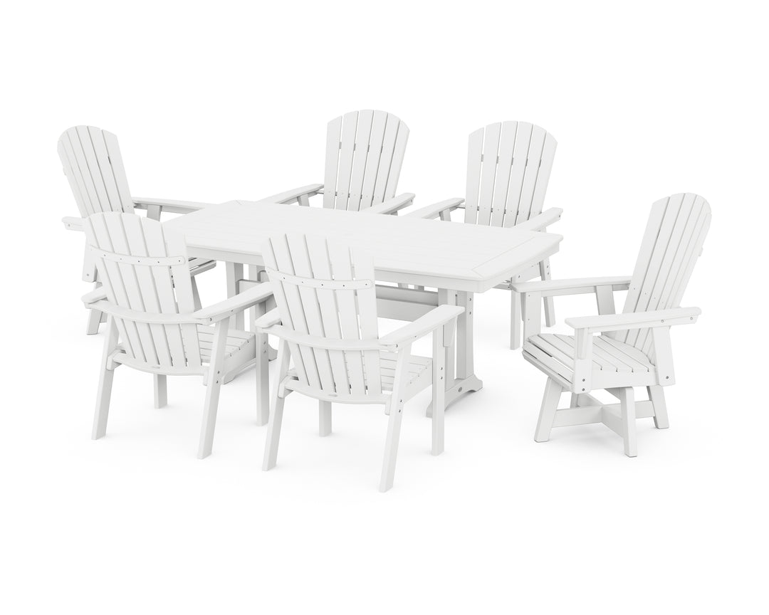 POLYWOOD® Nautical Curveback Adirondack Swivel Chair 7-Piece Dining Set with Trestle Legs