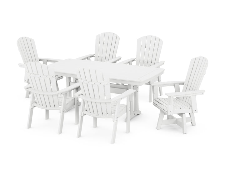 POLYWOOD® Nautical Curveback Adirondack Swivel Chair 7-Piece Dining Set with Trestle Legs