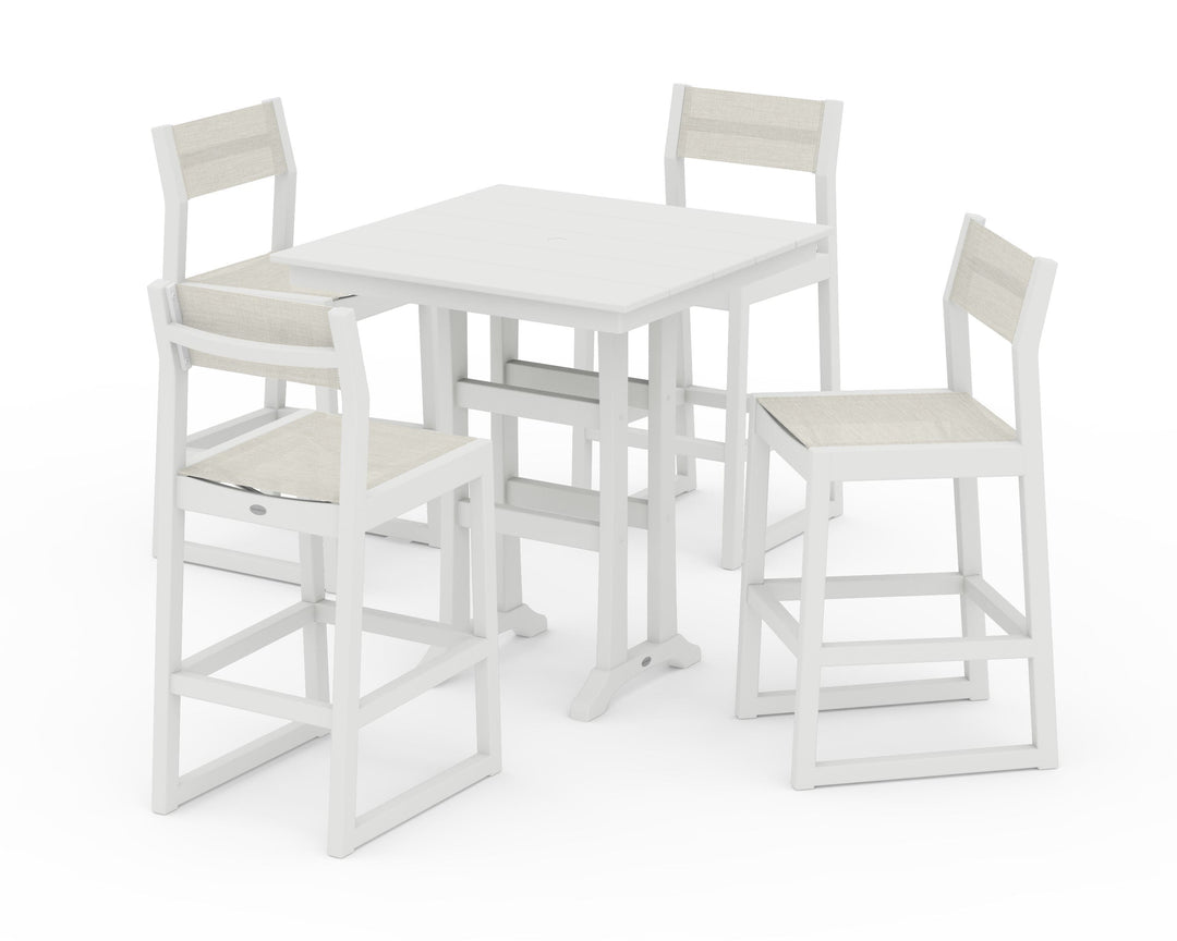 POLYWOOD® EDGE Sling Arm Chair 5-Piece Farmhouse Bar Set with Trestle Legs