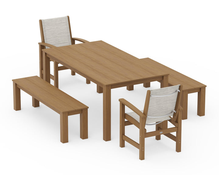 POLYWOOD® Coastal 5-Piece Parsons Dining Set with Benches