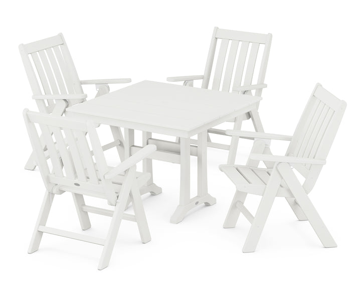 POLYWOOD® Vineyard Folding 5-Piece Farmhouse Dining Set With Trestle Legs