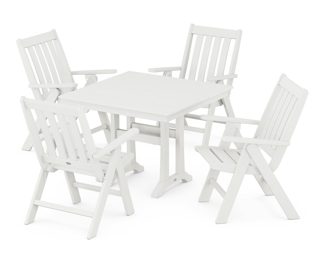 POLYWOOD® Vineyard Folding 5-Piece Farmhouse Dining Set With Trestle Legs