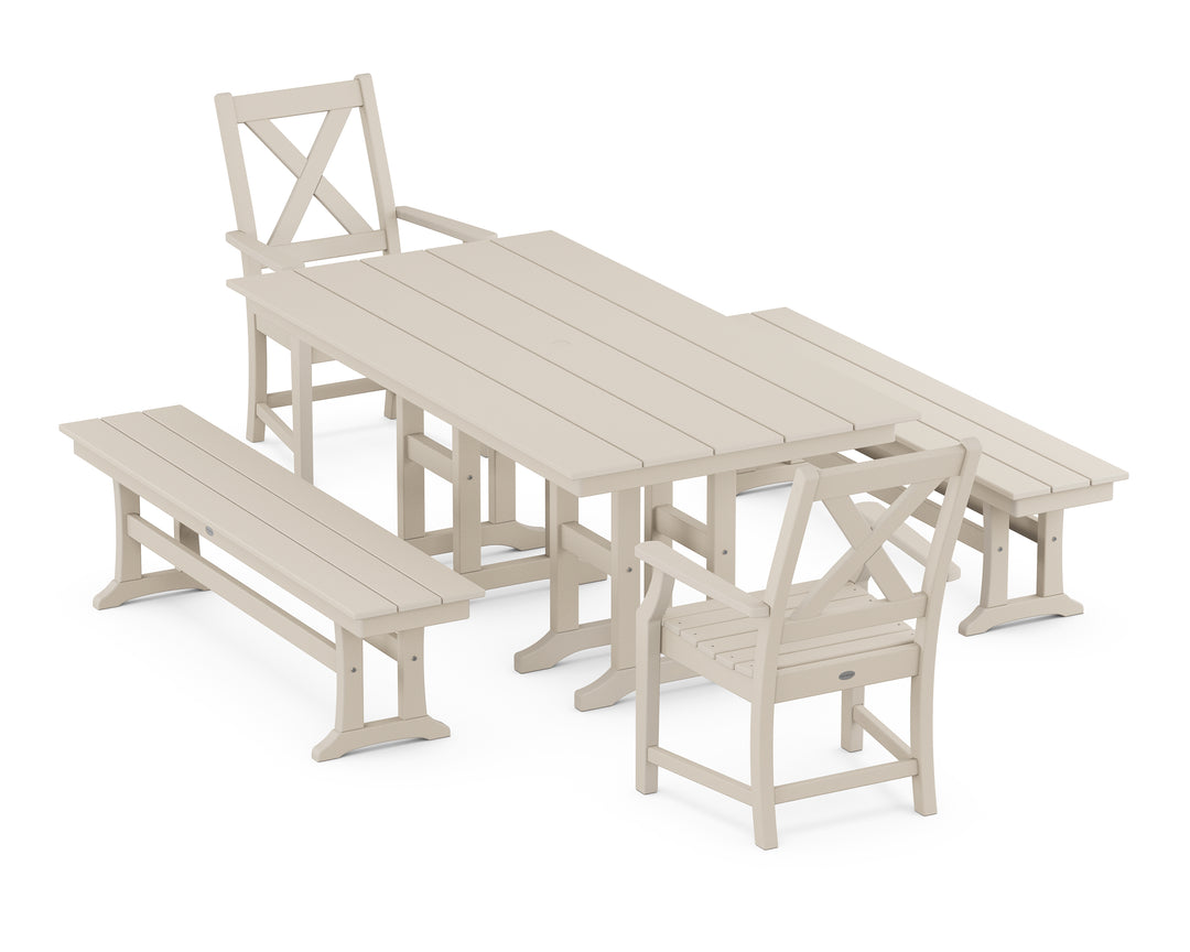 POLYWOOD® Braxton 5-Piece Farmhouse Dining Set with Benches