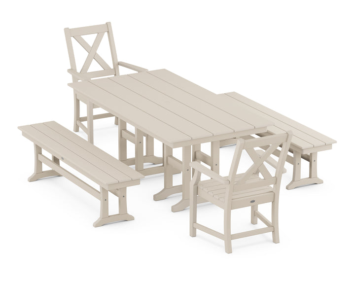 POLYWOOD® Braxton 5-Piece Farmhouse Dining Set with Benches