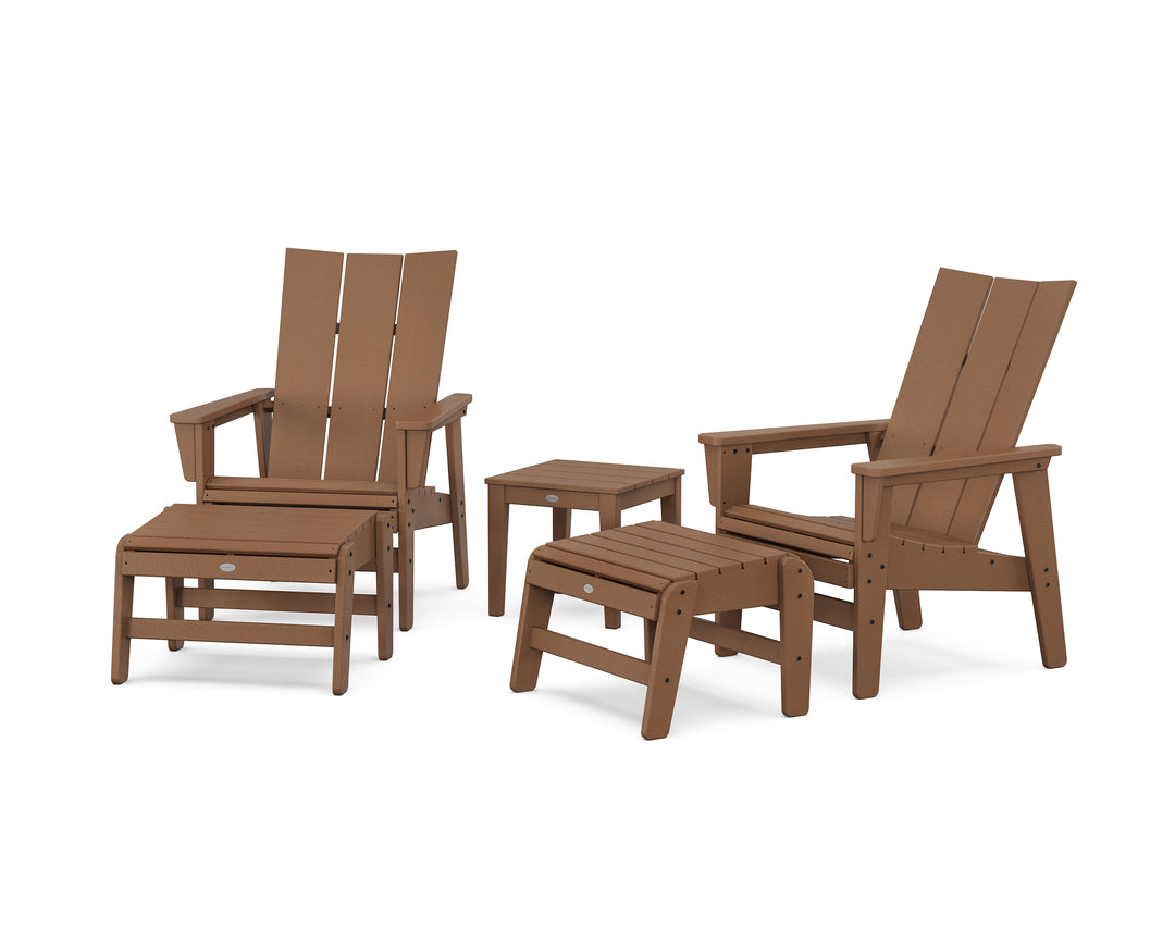 POLYWOOD® 5-Piece Modern Grand Upright Adirondack Set with Ottomans and Side Table