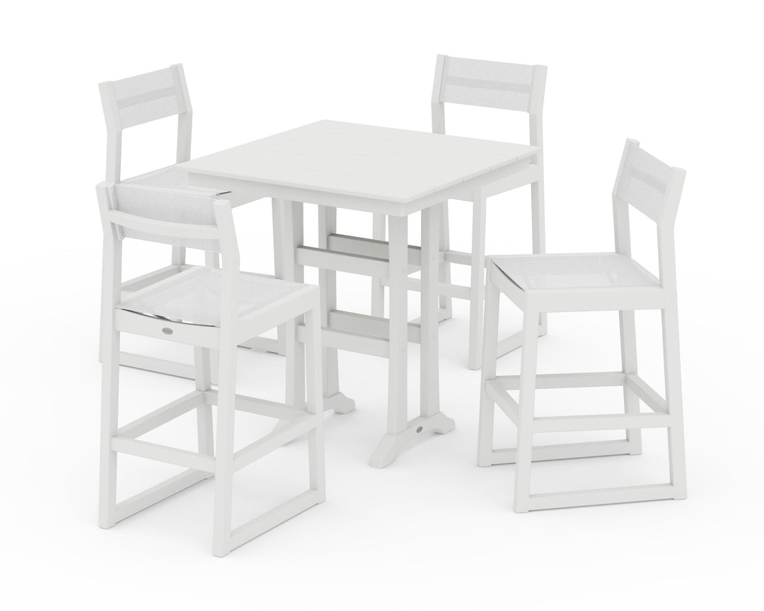 POLYWOOD® EDGE Sling Arm Chair 5-Piece Farmhouse Bar Set with Trestle Legs