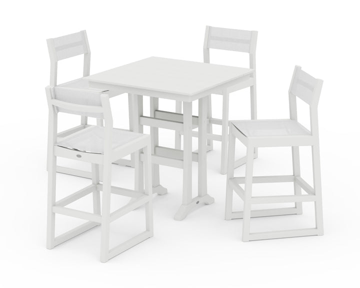 POLYWOOD® EDGE Sling Arm Chair 5-Piece Farmhouse Bar Set with Trestle Legs