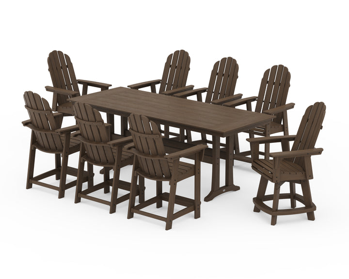 POLYWOOD® Vineyard Curveback Adirondack Swivel 9-Piece Farmhouse Counter Set with Trestle Legs