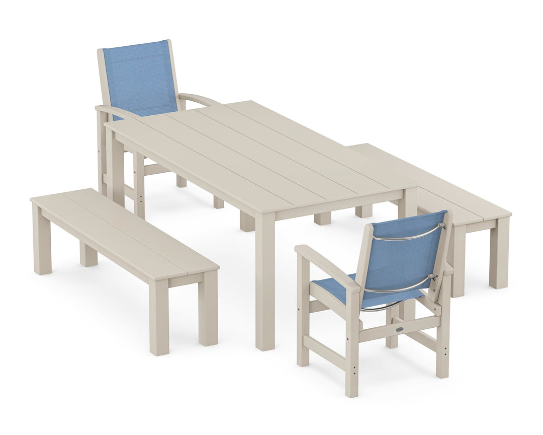 POLYWOOD® Coastal 5-Piece Parsons Dining Set with Benches