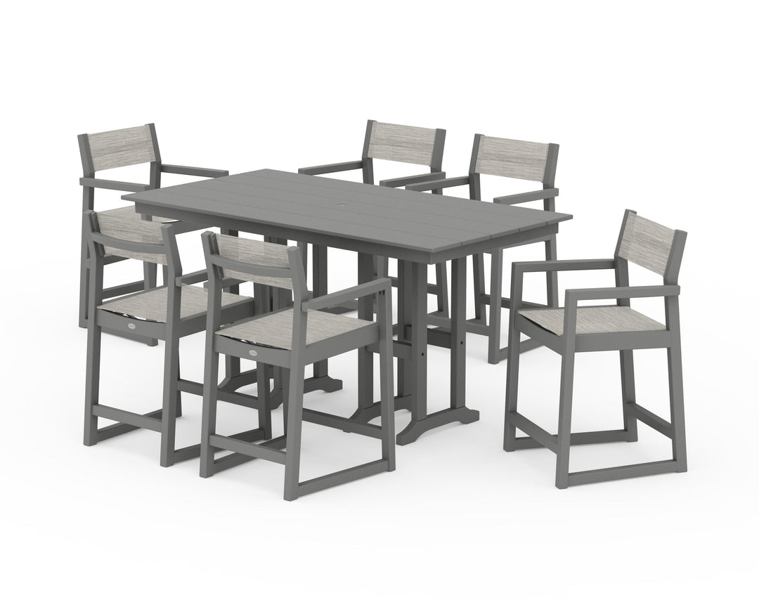 POLYWOOD® EDGE Sling Arm Chair 7-Piece Farmhouse Counter Set