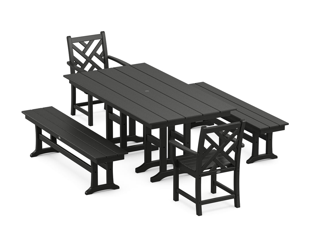 POLYWOOD® Chippendale 5-Piece Farmhouse Dining Set with Benches