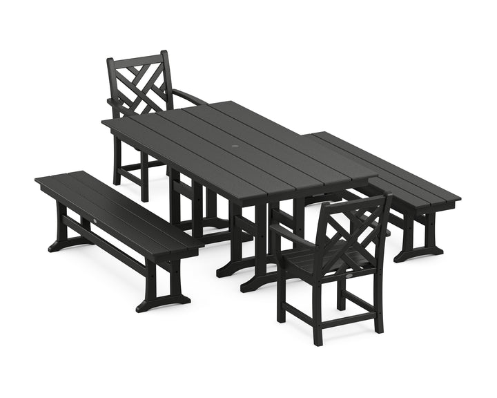 POLYWOOD® Chippendale 5-Piece Farmhouse Dining Set with Benches
