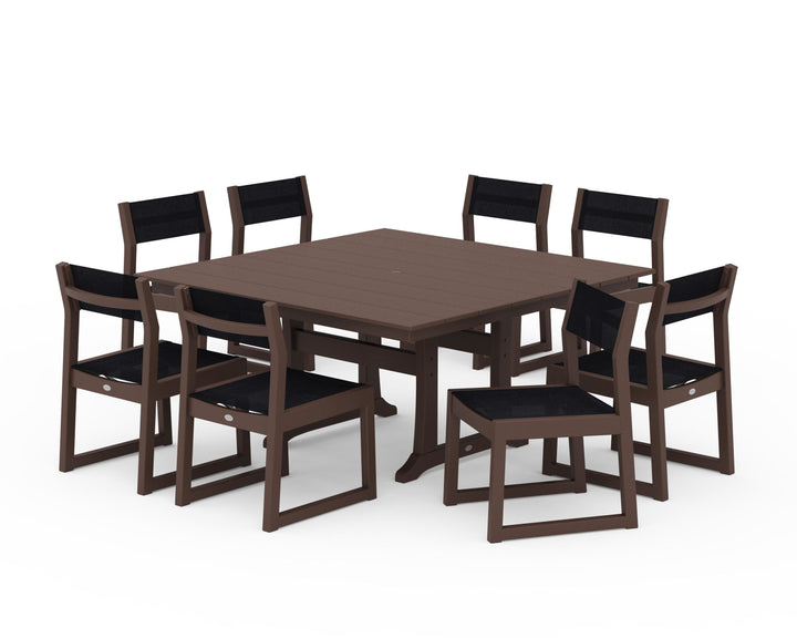 POLYWOOD® EDGE Sling Side Chair 9-Piece Farmhouse Trestle Dining Set