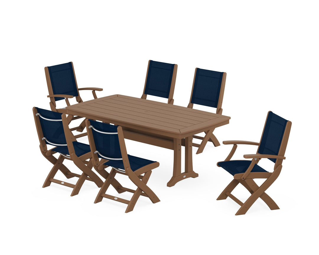 POLYWOOD® Coastal Folding Chair 7-Piece Dining Set with Trestle Legs