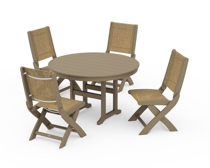 POLYWOOD® Coastal Folding Side Chair 5-Piece Round Dining Set