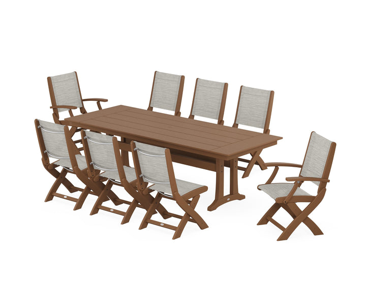 POLYWOOD® Coastal 9-Piece Folding Dining Chair Farmhouse Dining Set with Trestle Legs