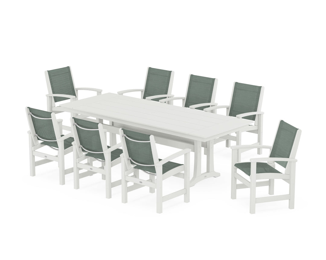 POLYWOOD® Coastal 9-Piece Farmhouse Dining Set with Trestle Legs